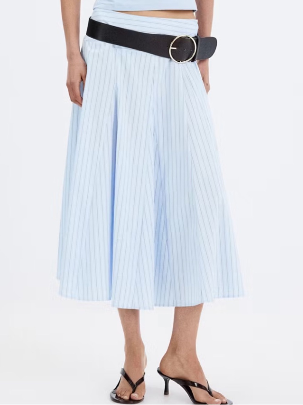 Mango Pale Blue Pinstripe A-Line Midi Skirt PRINTED GODETS SKIRT 2901